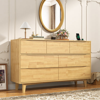 7 Drawer 55.12” Solid Wood Dresser With 2 Sockets and 2 USB Ports
