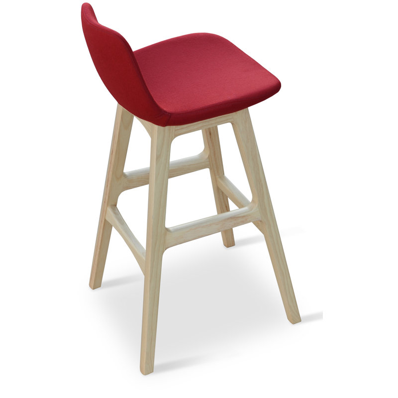 Tabouret de bar et de comptoir Pera, Bois de frêne naturel, Similicuir - rouge