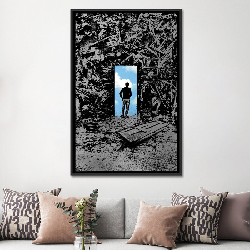 « optimist », impression sur toile, H 26 po x l 18 po x P 1,5 po, Toile avec cadre noir, Pas de tapis