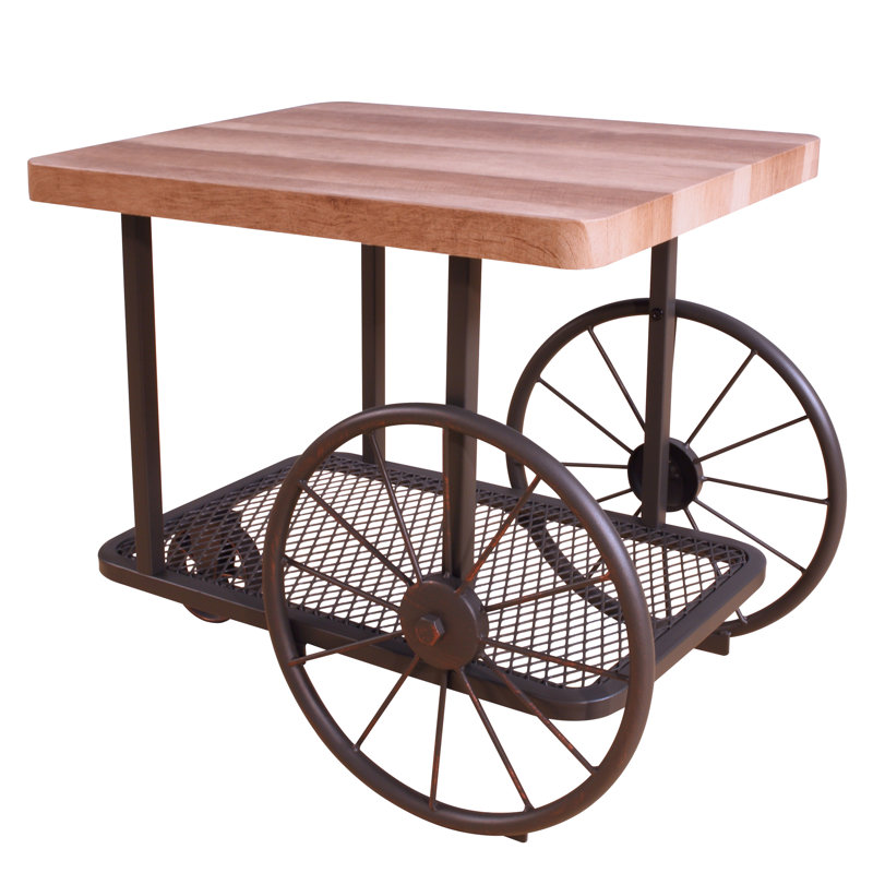 Table de bout rectangulaire en chêne et gris avec mobilité industrielle