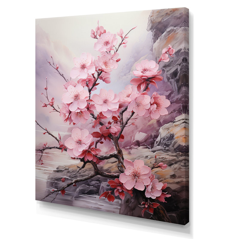 Kapedes, art asiatique, fleurs de cerisier III, H 44 po x l 34 po x P 1,5 po, Toile tendue