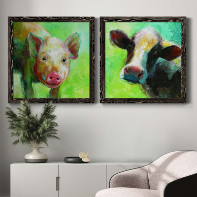 " Colorful Quirky Pig " 2 - Pieces Painting Print