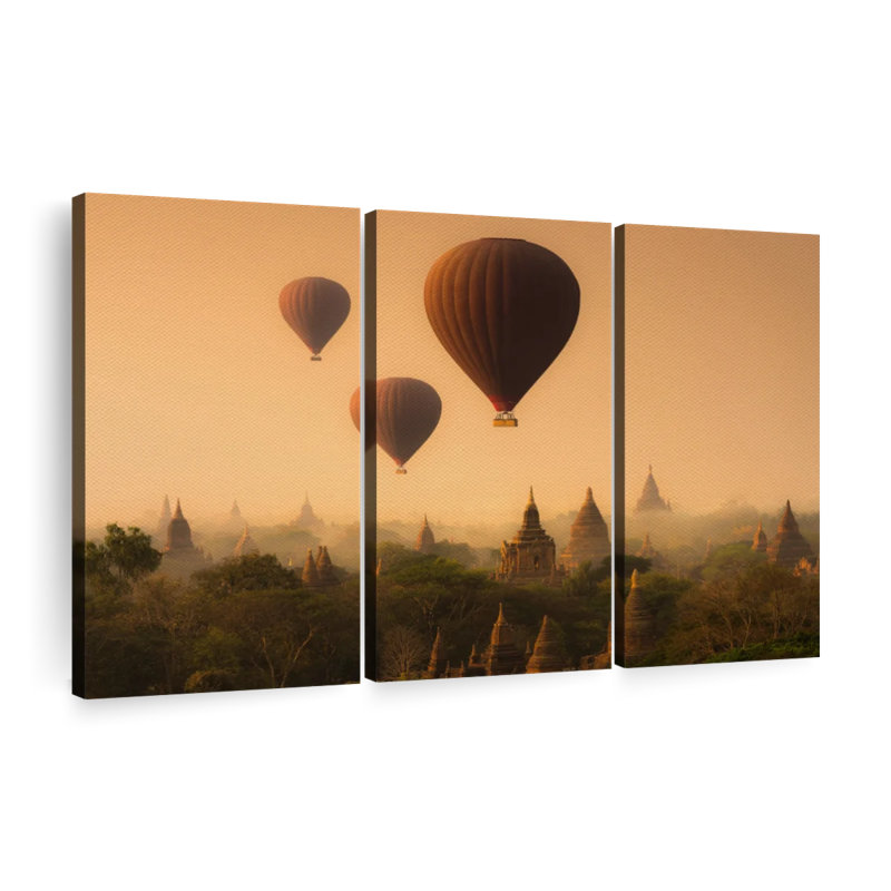 «Bagan Pagoda Ballons», 3 pièces, H 20 po x l 33 po x P 1,25 po