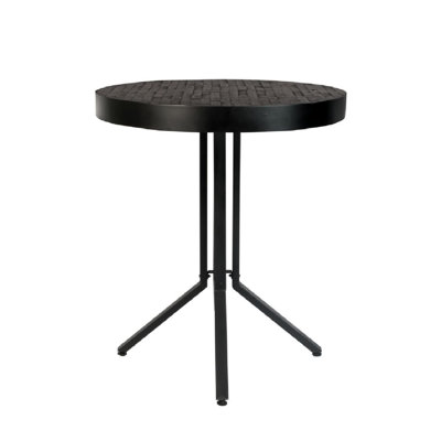 Maze Teak Round Solid Wood Top Metal Base Dining Table