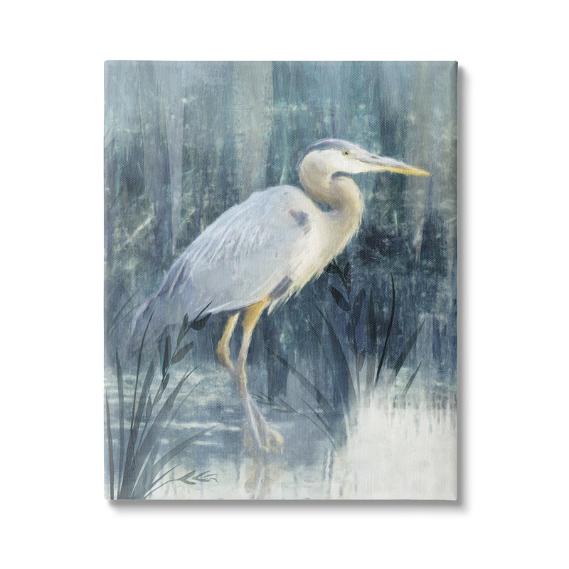 «Egret River Reeds Nature Grasses» par Nina Blue - peinture sur toile tendue, H 48 po x l 36 po x P 1,5 po