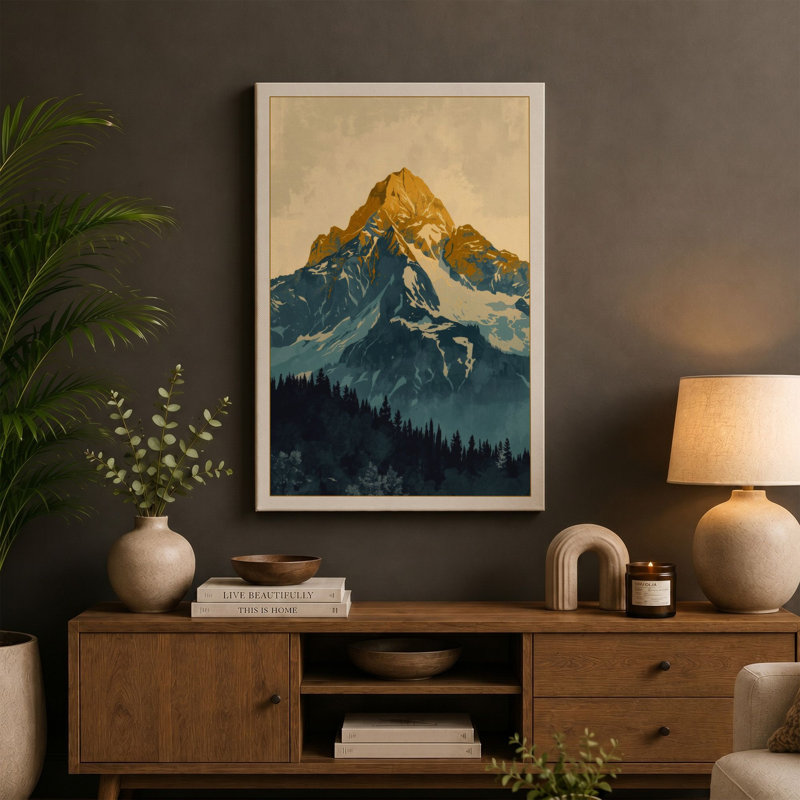 Mountain at Sunrise Minimalist - Wrapped Canvas, 30x20 - 76.2 x 50.8 cm, White Border