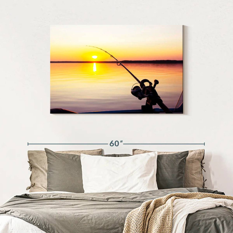 Pêche au coucher du soleil, H 30 po x l 45 po