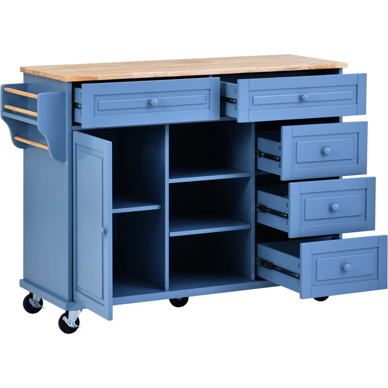 Îlot de cuisine avec chariot de construction, capacité de poids de 124,3 livres, Bleu