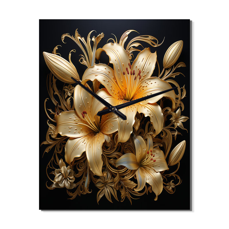 Golden Lily Flower Glam V - Lily Wall Clock, Small