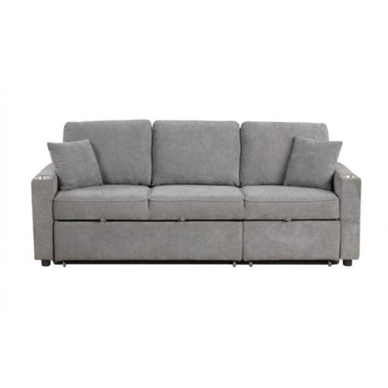 Dily Sleeper Sectional Sofa With Pull Out Bed And 2 Pillows, Gray, Gray