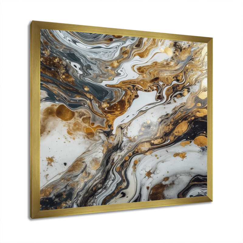 Malbon, œuvre d'art avec tourbillons de marbre III sur toile, H 36 po x l 36 po x P 1,5 po, Cadre flottant doré
