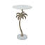 Table d'appoint ronde avec plateau en marbre blanc et base palmier doré, 14 po x 14 po x 24 po