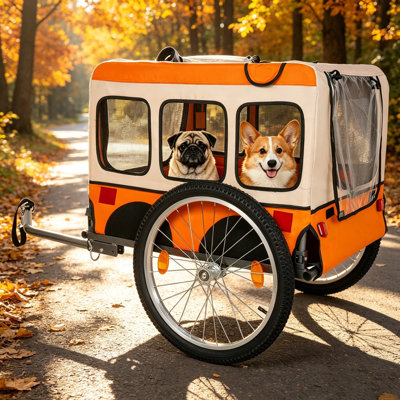 Remorque pour chien robuste à cadre en acier pour chien, grand porte-vélo pliant pour animal de compagnie, spacieuse remorque tout-terrain pour faire du vélo, du jogging et du camping, orange