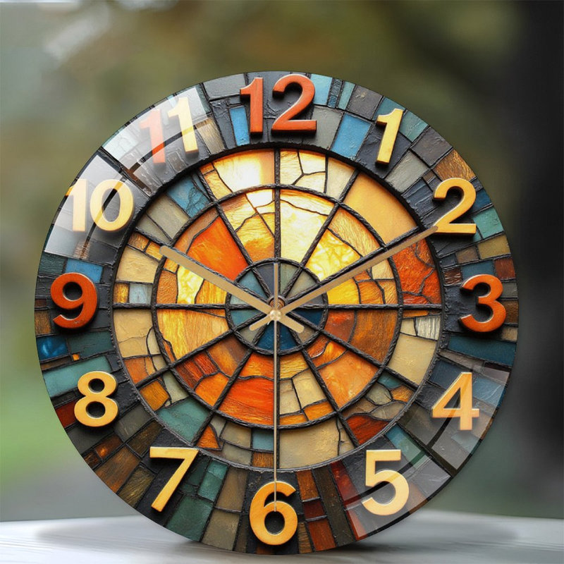 Stylish Stained Glass Wall Clock Decor Art - 12'' Modern Glass Wall Clock