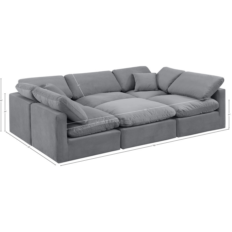 Itala Velvet U-Shaped Sectional Reversible, Grey Velvet