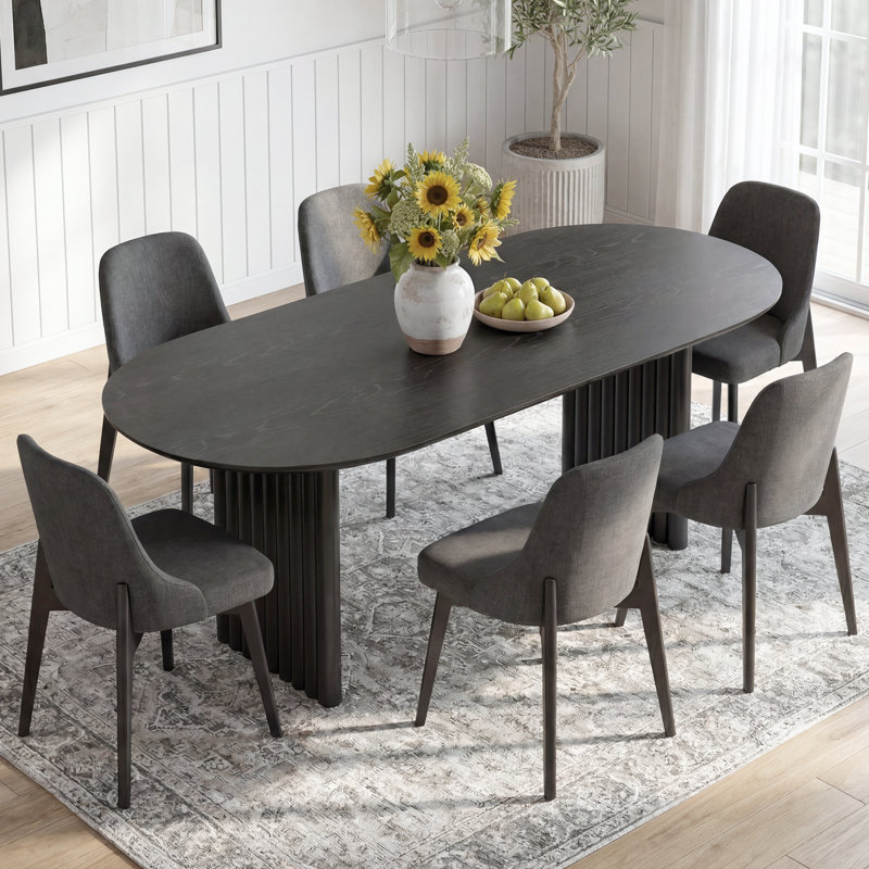 Janik 7 - Piece Oval Solid Wood Dining Table Set, Dark Gray