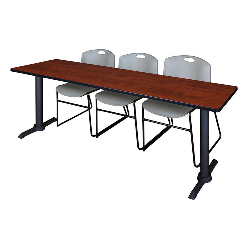 Table de formation Neyland Cain T-Base et 3 chaises empilables Zeng, Gris, Cerisier