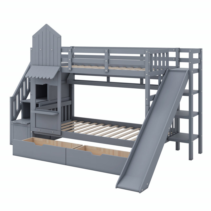 Colliers Kids Bunk Bed with Drawers, Gray, Twin