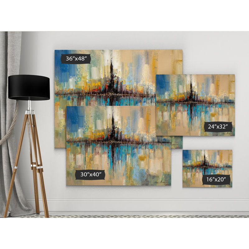 « city lights », reproduction de peinture à l’aquarelle sur toile tendue, H 16 po x l 20 po x P 1,5 po