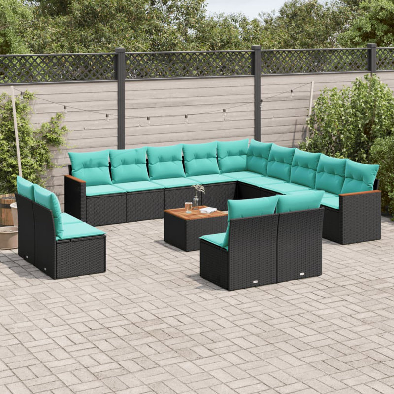  Ensemble de canapé de patio 14 pièces avec coussins en rotin de polyester noir