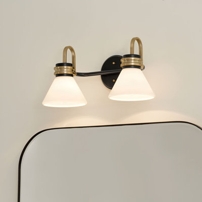 Hoxie 2-Light Black Vanity Light with Opal Glass Shades