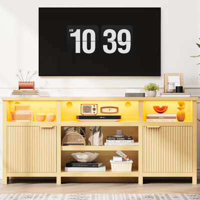 Meuble télé de 80 po, console média en chêne, esthétique rustique, rangement et construction intelligents, installation simple pour le salon