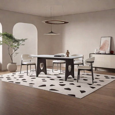 White sintered stone solid wood dining table