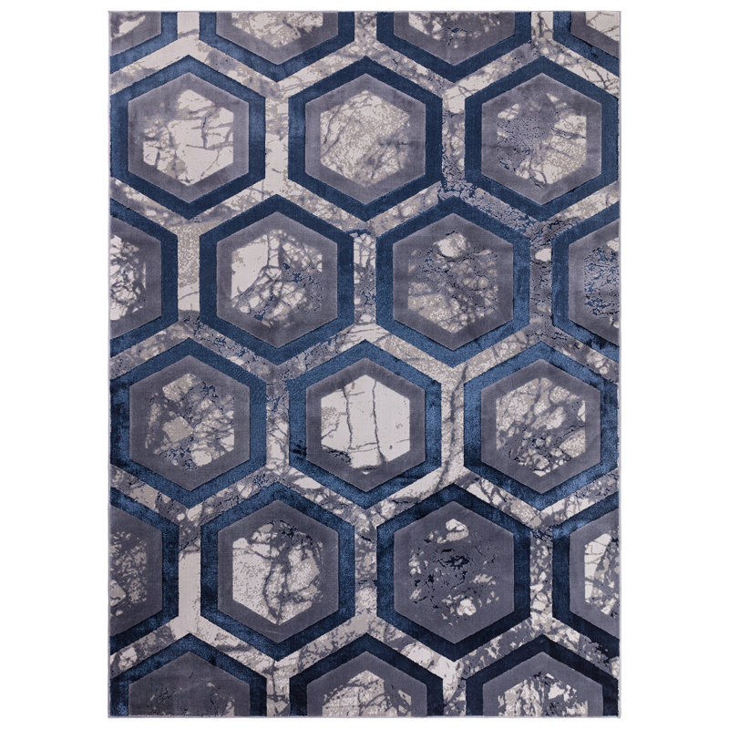 Aurora AU19 Hexagon Blue Area Rug, Rectangle 200 x 290cm