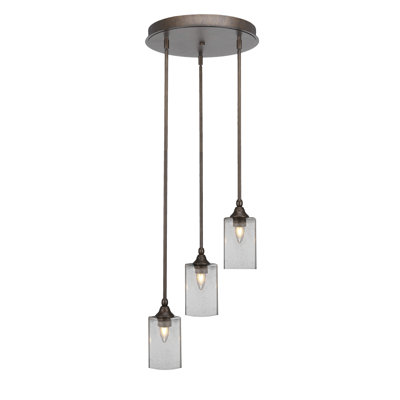Kattie 3 Light Stem Hung Cluster Pendalier With 4" Square Clear Bubble Glass
