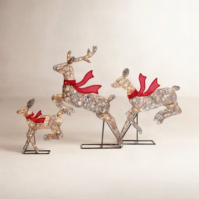 Lighted Rattan Running Reindeer Set