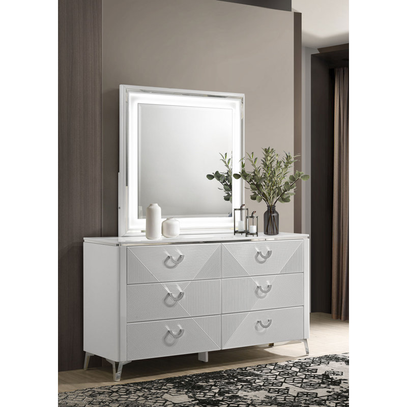 Commode 6 tiroirs avec miroir Cassia