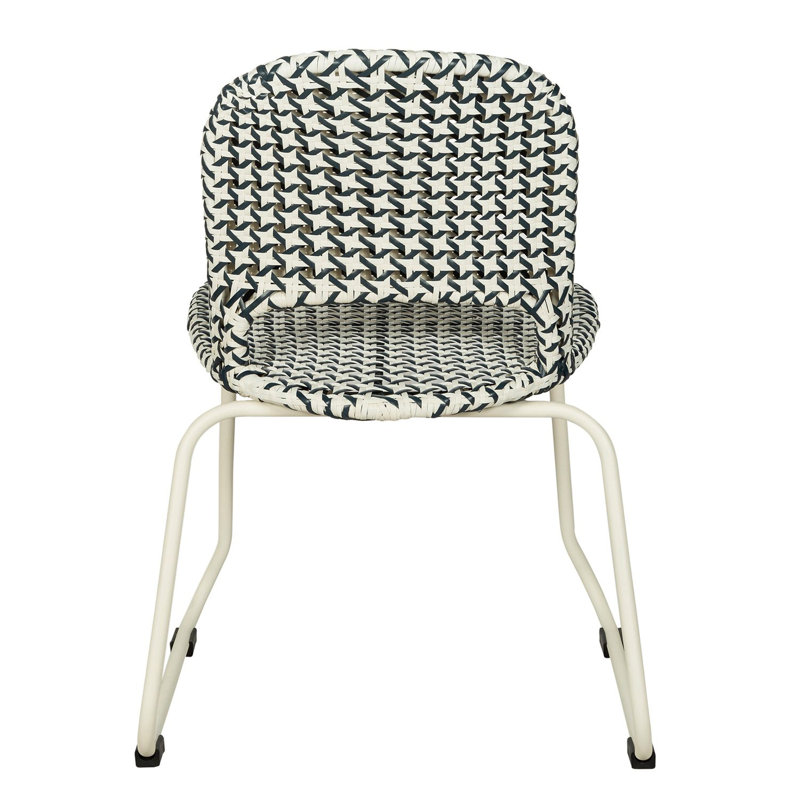 Luna Woven Rattan Outdoor Side Chair, Blue/White Seat/White Frame