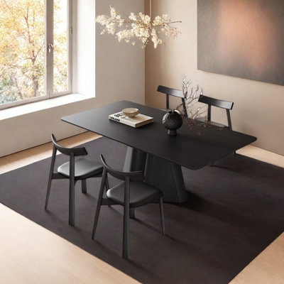 Multilayer solid board black dining table set