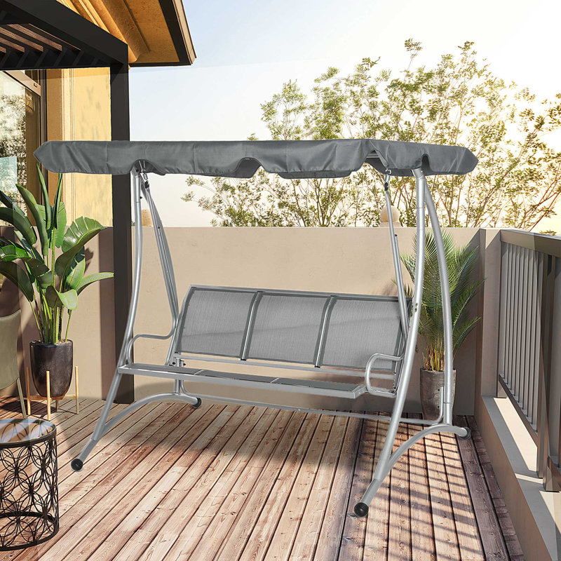 Clara Outdoor 3 Seater Garden Swing Chair 2‑in‑1 Convertible, Grey