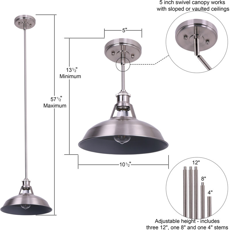 Sigala 1 - Light Single Pendant, 13.5" H x 10.5" W x 10.5" D, Brushed Nickel