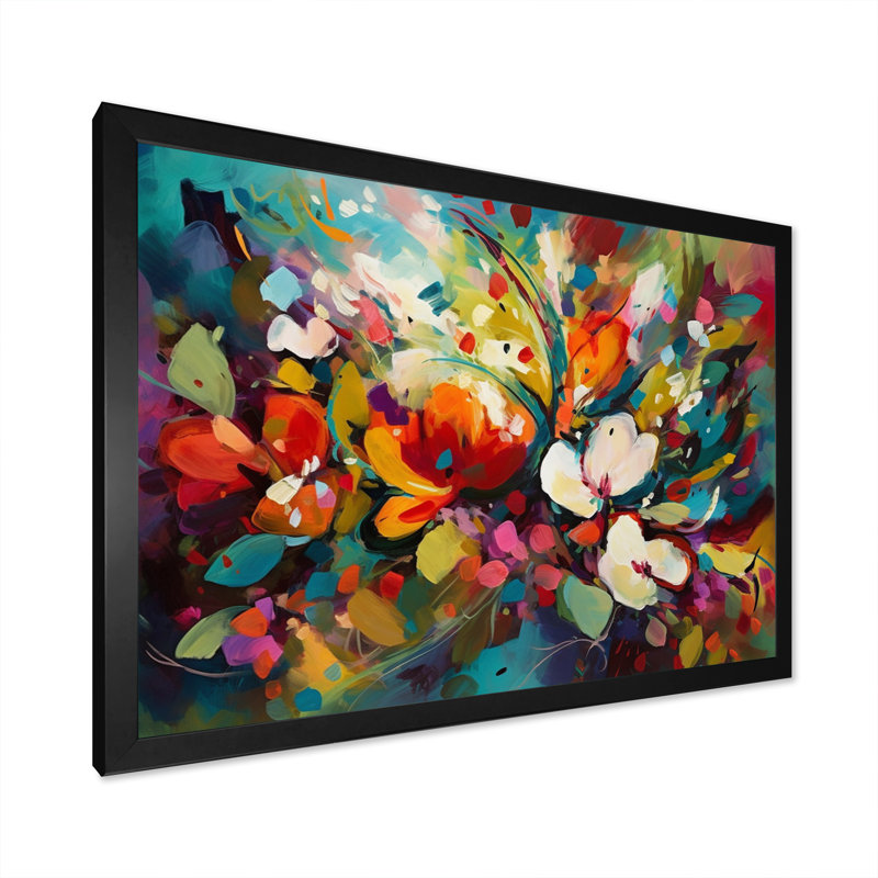 Rynette Red Vibrant Garden Symphony III - Art mural floral, Cadre photo noir, H 24 po x l 32 po x P 1 po