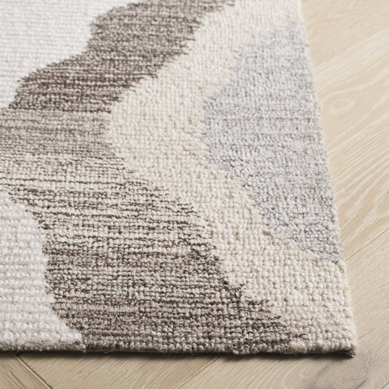 Elleora Ebony Hand Tufted Wool Cotton Abstract Rug in Beige/Ivory, Rectangle 5' x 8'