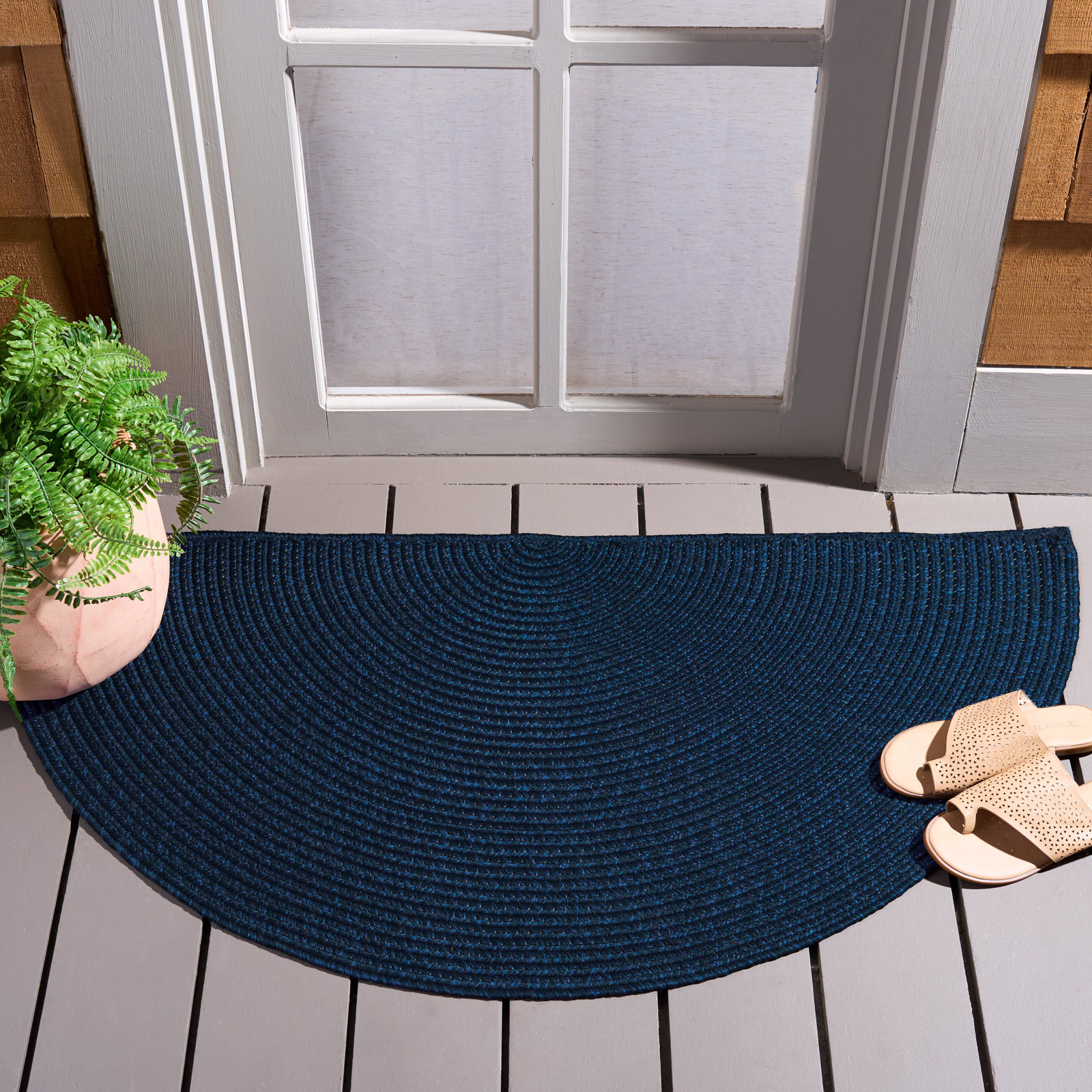 Machine Washable Hand-Woven Braided Rug, 2'-0" x 4'-0" Half Circle