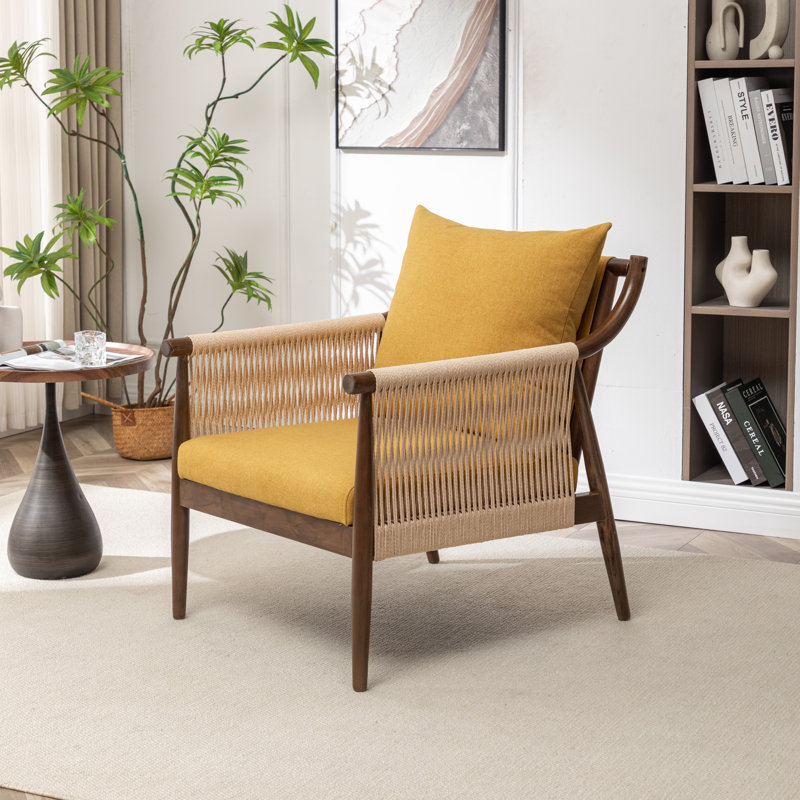 Cofield Upholstered Solid Wood Accent Chair, Yellow