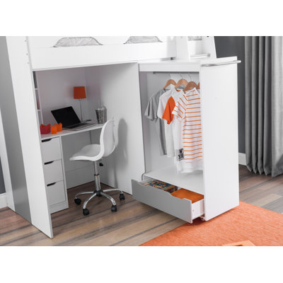Lilianna Single (3') 4 Drawer Bed Frames High Sleeper Loft Bed with Built-in-Desk