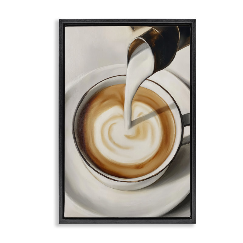 Cadre flottant Verser Latte Milk Swirl, conception par Annabelle Hall, H 31 po x l 21 po, Cadre flottant noir de jais