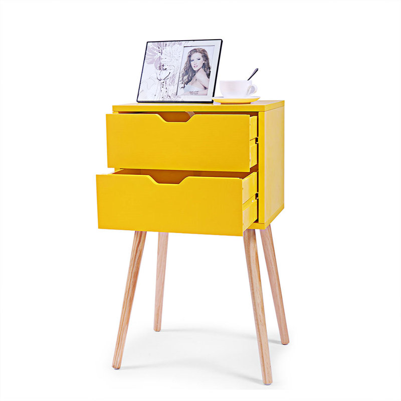 Table de chevet 2 tiroirs en jaune