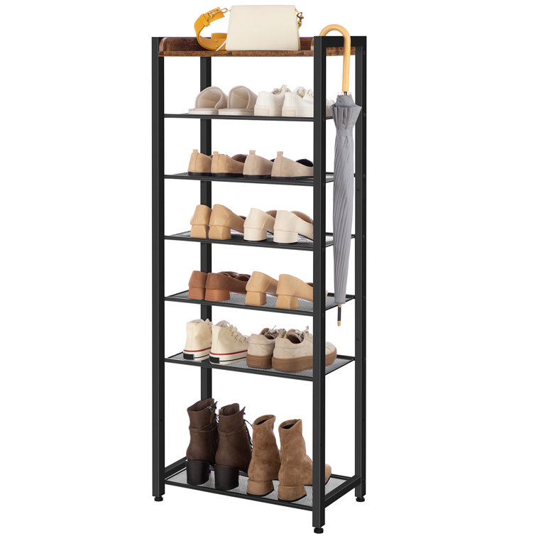 Thalha Wall Mounted Storage Rack with Upper Shelf, Wire Baskets, and Hooks 17 Stories Color: Rustic Brown