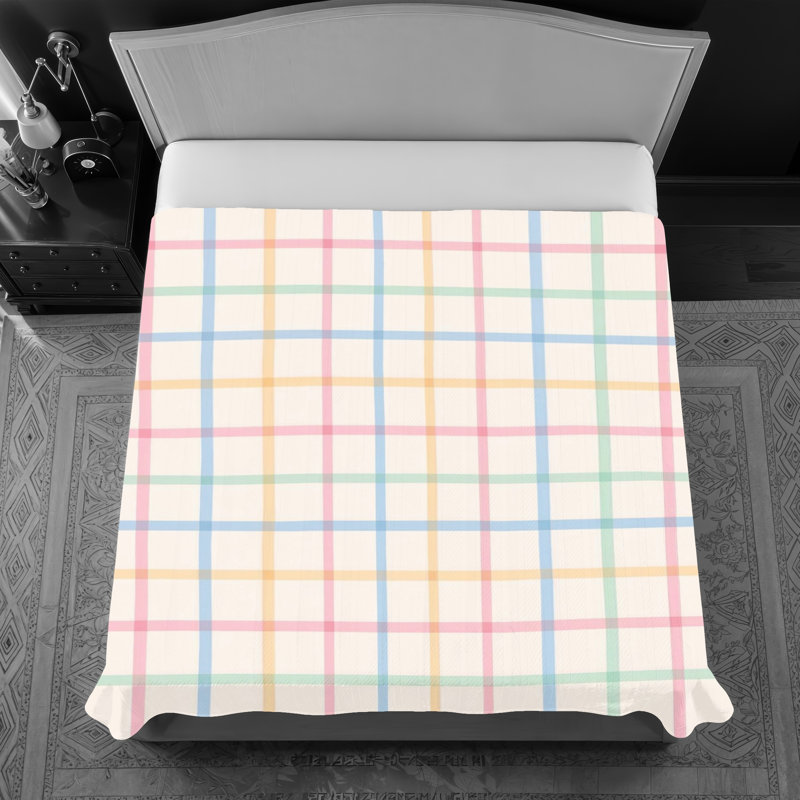 Couvre-lit fin matelassé à motif écossais pastel, Plaid pastel