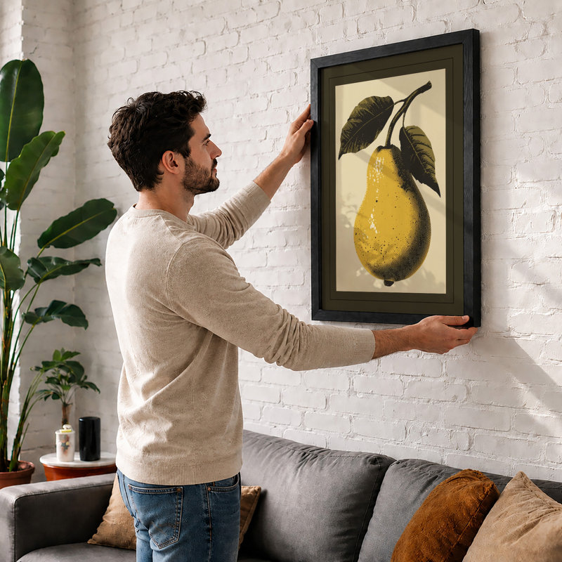 Single Pear With Leaves Botanical - Print, Unframed, A4 - 29.7 x 21.0 cm