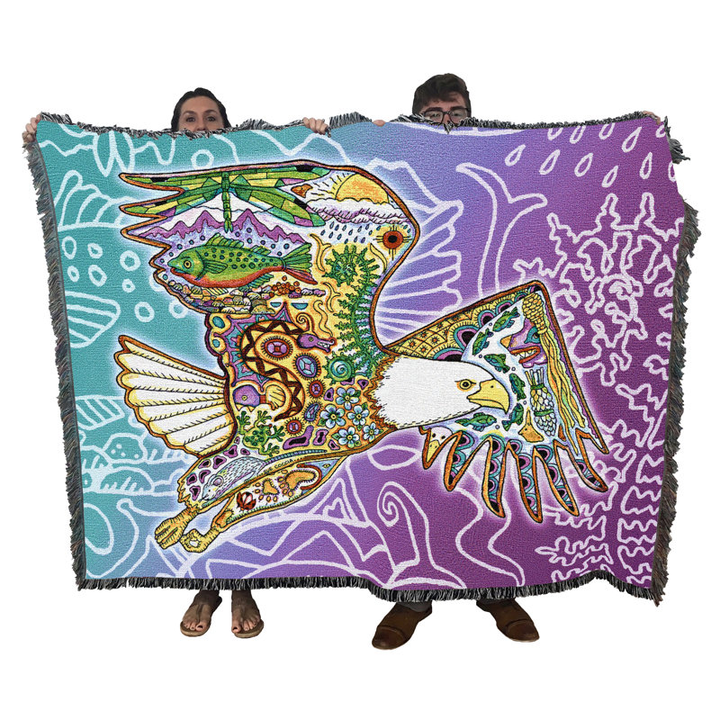Aigle à tête blanche Pure Country Weavers - Animal Spirits Totem - jeté en coton Sue Coccia - fabriqué aux États-Unis (54 x 72)