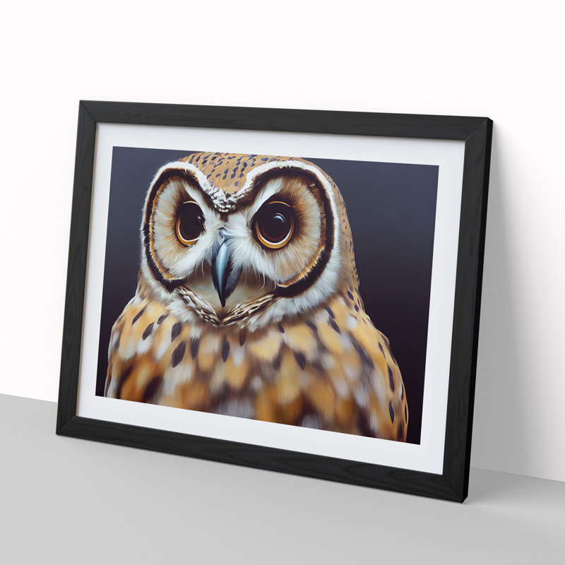 Fab Owl - Single Picture Frame Painting, Black, 25cm H x 34cm W x 2cm D