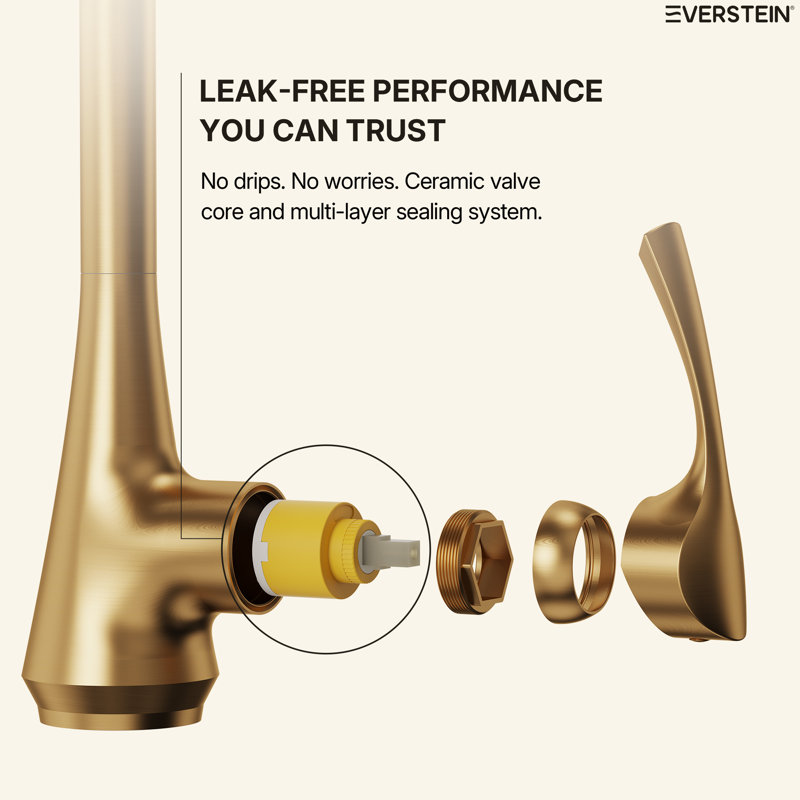 Pull Down Kitchen Sink Faucet, Single Handle Kitchen Faucet with Swivel Spout, Brushed Gold