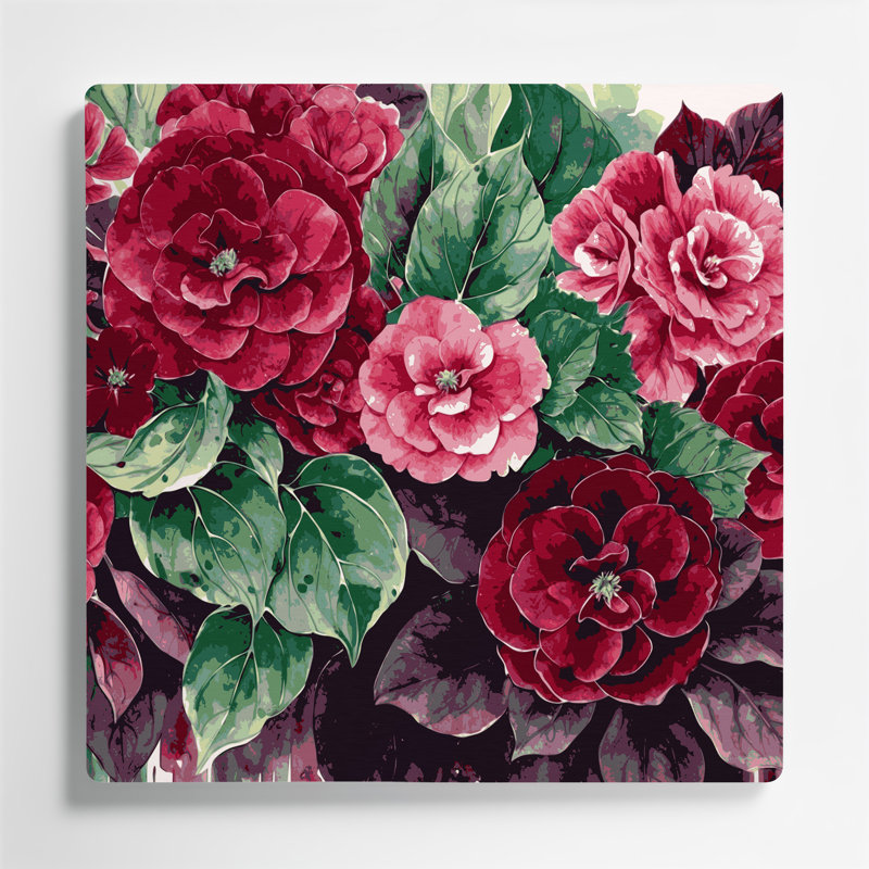 Bégonias botaniques, art mural en métal brun, H 12 po x l 12 po