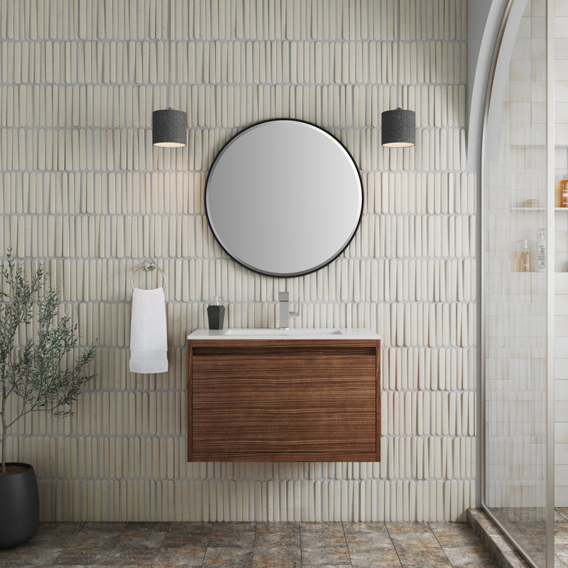 Mantova 31.5'' W Single Vanity, Charcoal Black, Mid Century Walnut, 31.5'' W